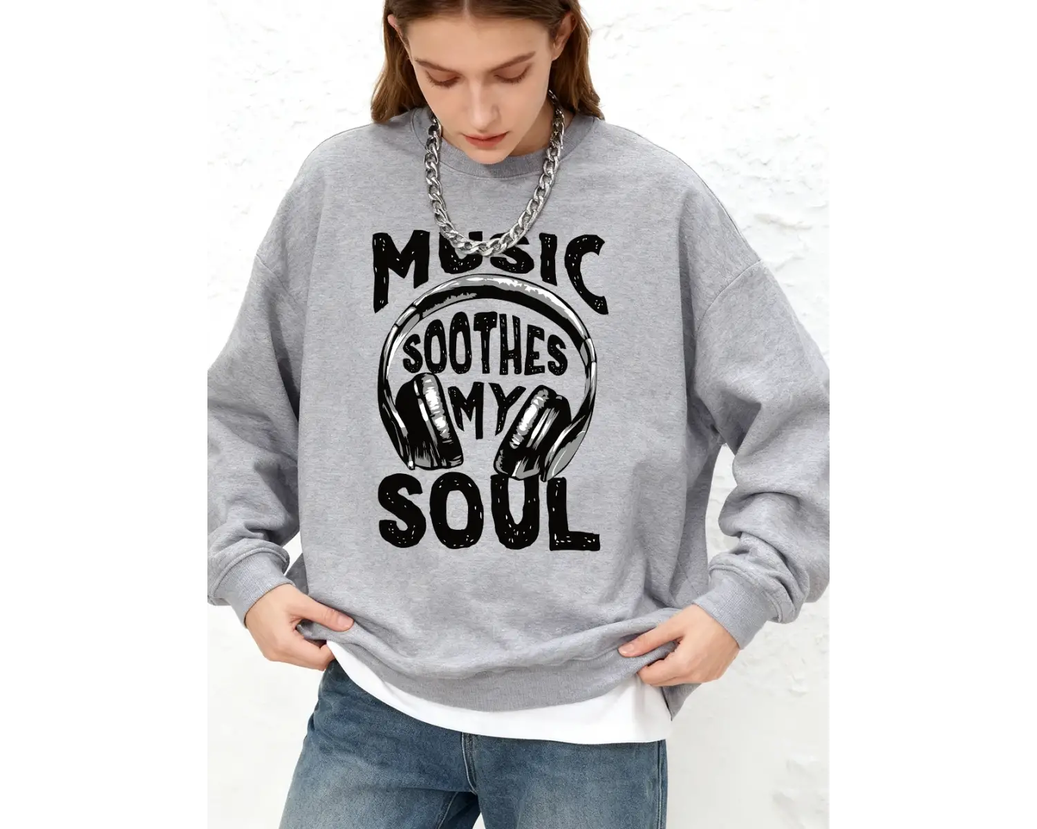 Müzik Ruhumu Yatıştırır Baskılı Kadın Sweatshirt Kışlık Sıcak Koşu Kapüşonlu Üstü Günlük Bol