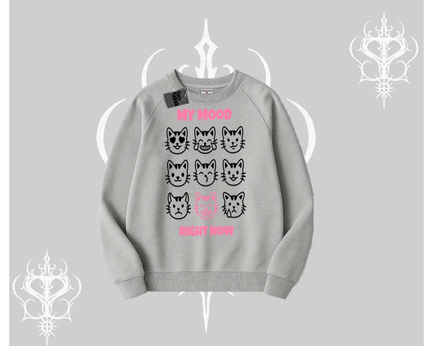 My Mood Right Now Yazılı Sevimli Kedi Biskilet Sweatshirt