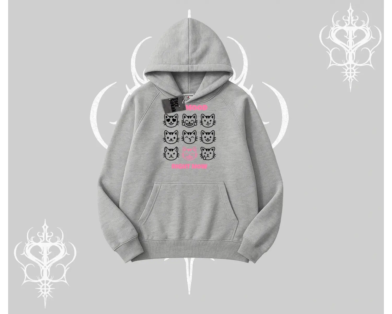 My Mood Right Now Yazılı Sevimli Kedi Kapşonlu Sweatshirt