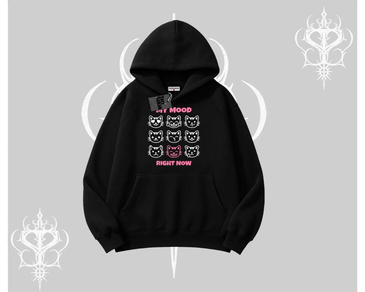 My Mood Right Now Yazılı Sevimli Kedi Kapşonlu Sweatshirt