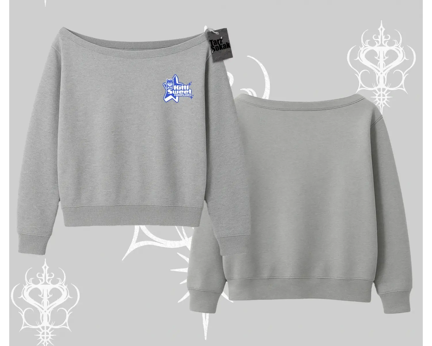 My Mood Right Now Yazılı Sevimli Kedi Kayık Yaka Sweatshirt