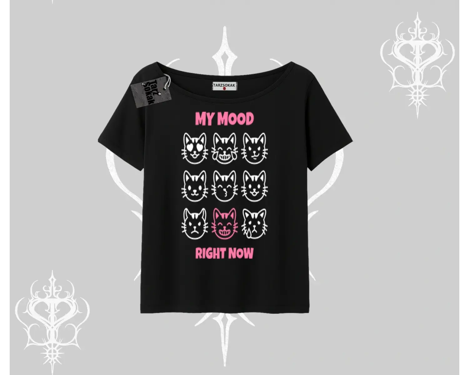 My Mood Right Now Yazılı Sevimli Kedi Kolsuz Tshirt