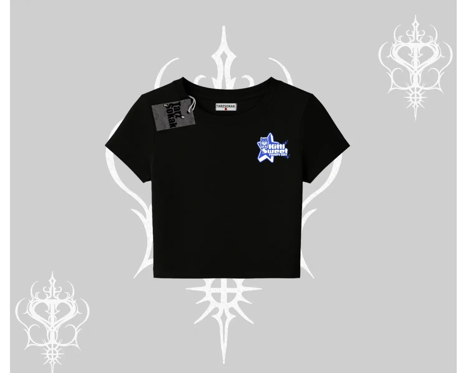 My Mood Right Now Yazılı Sevimli Kedi Oversize Crop Tshirt