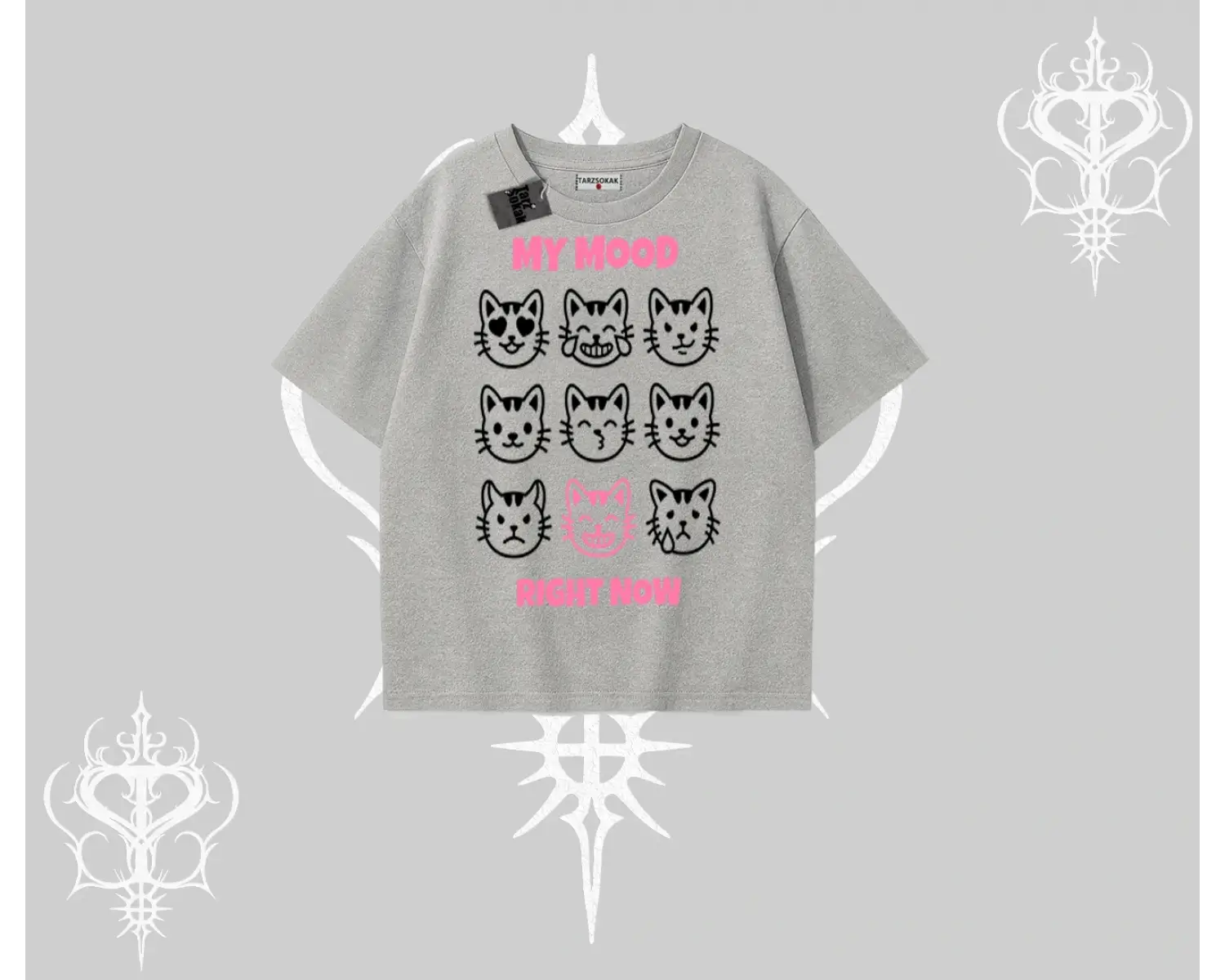 My Mood Right Now Yazılı Sevimli Kedi Oversize Tshirt