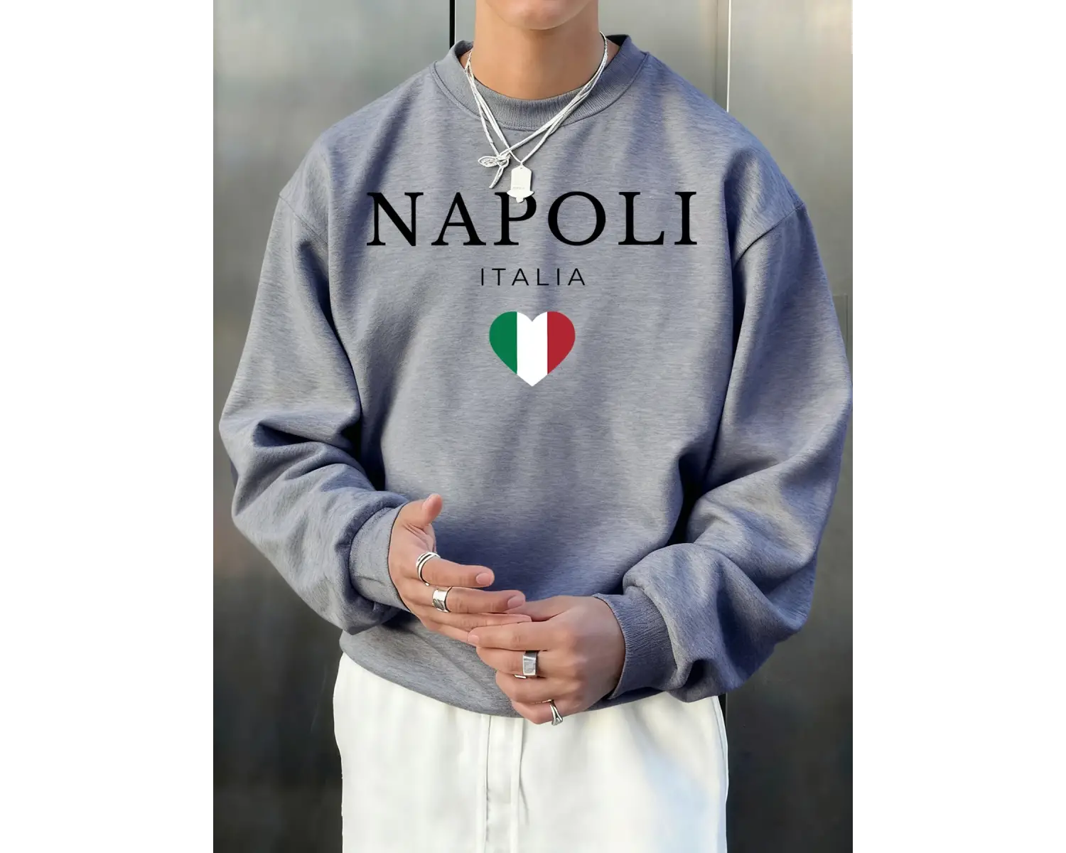 Napoli İtalya Mektup Ve Bayrak Baskı Erkek Kazak Bisiklet Yaka Rahat Kazak Sonbahar Sokak Şık