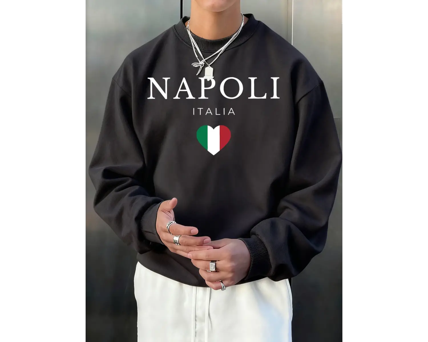 Napoli İtalya Mektup Ve Bayrak Baskı Erkek Kazak Bisiklet Yaka Rahat Kazak Sonbahar Sokak Şık