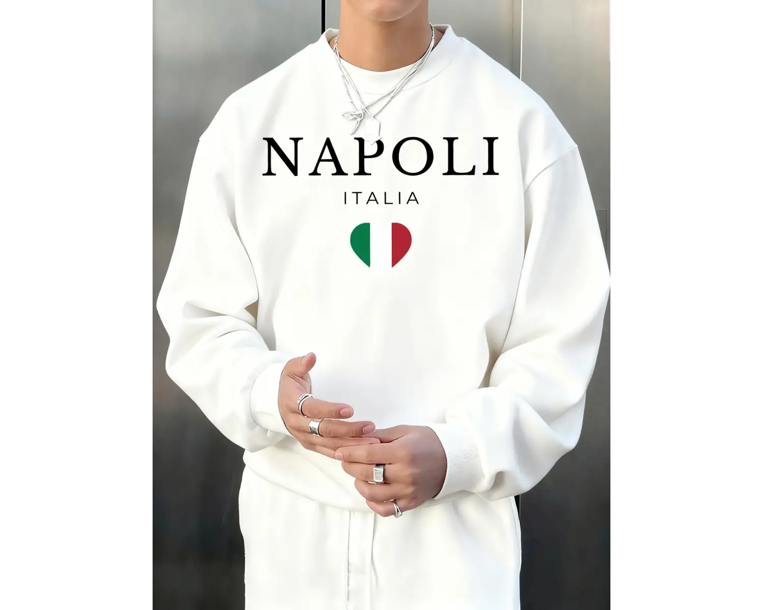 Napoli İtalya Mektup Ve Bayrak Baskı Erkek Kazak Bisiklet Yaka Rahat Kazak Sonbahar Sokak Şık