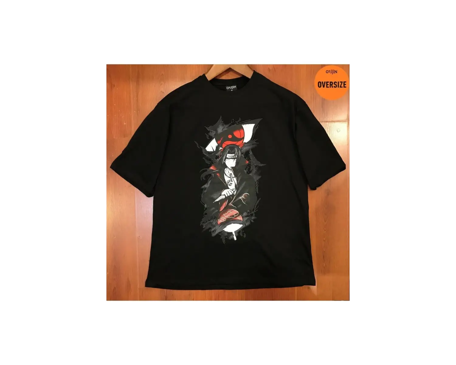 Naruto Akatsuki Itachi Uchiha Crows Baskılı Oversize Siyah