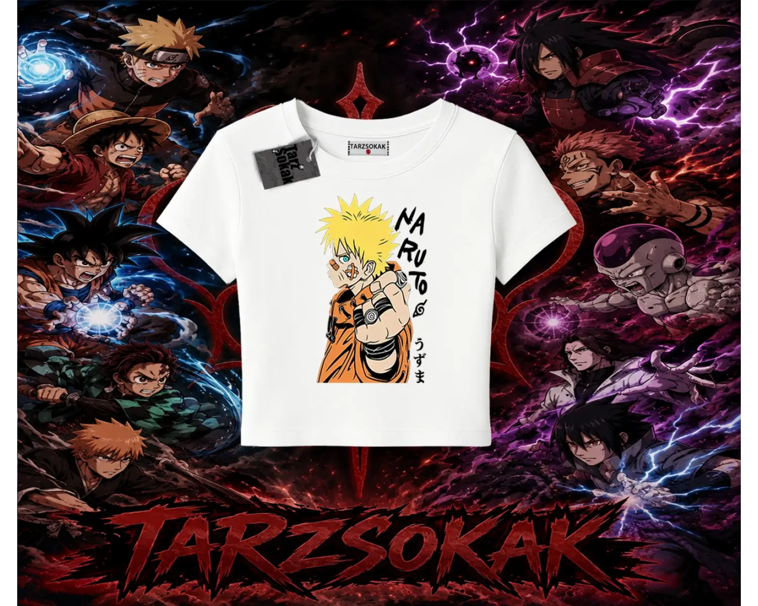 Naruto Uzumaki Premium Anime Kadın Baby Tee Beyaz