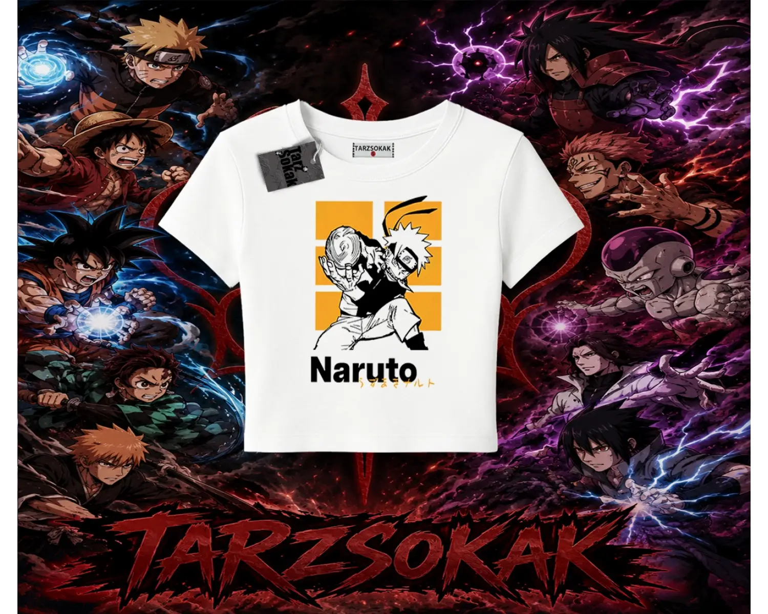 Naruto Uzumaki Premium Anime Kadın Baby Tee Beyaz