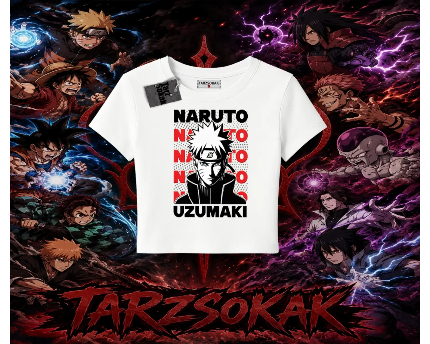 Naruto Uzumaki Premium Anime Kadın Baby Tee Beyaz