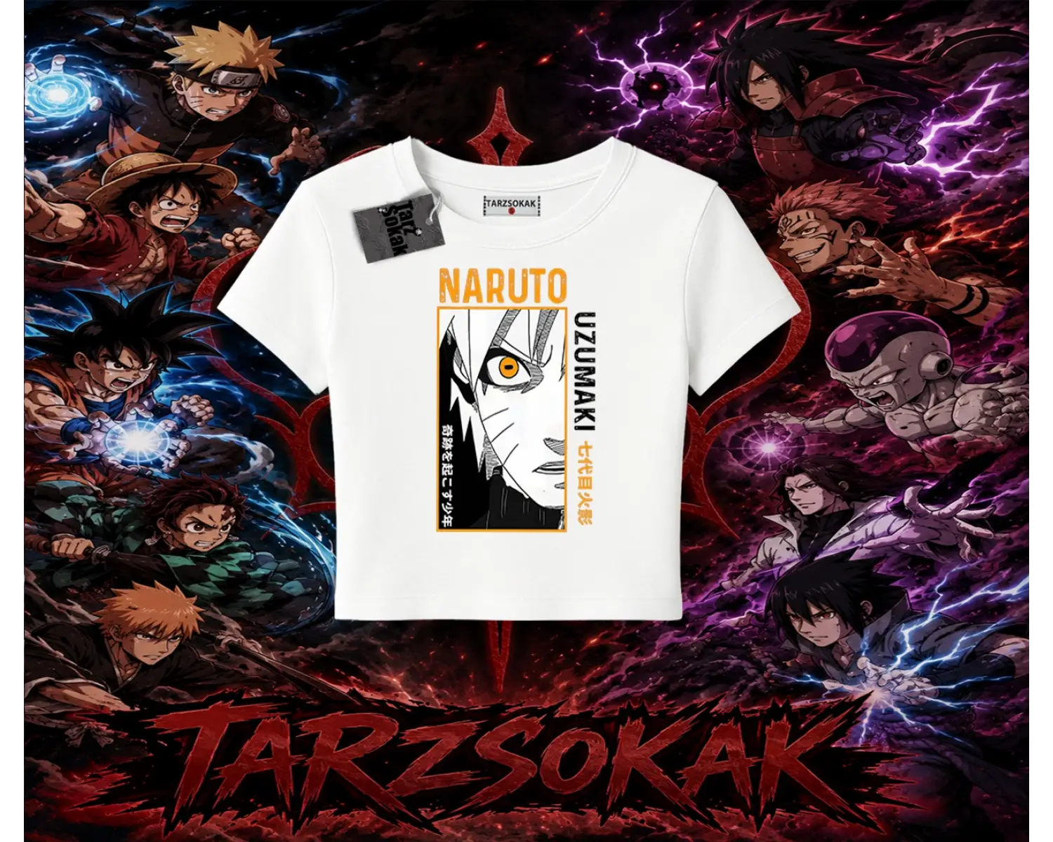 Naruto Uzumaki Premium Anime Kadın Baby Tee Beyaz