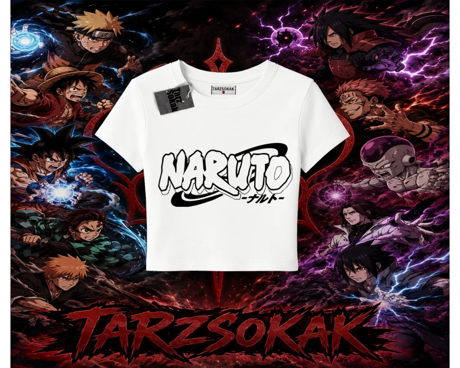 Naruto Uzumaki Premium Anime Kadın Baby Tee Beyaz