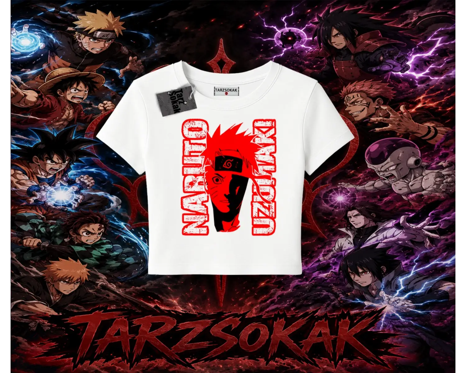 Naruto Uzumaki Premium Anime Kadın Baby Tee Beyaz