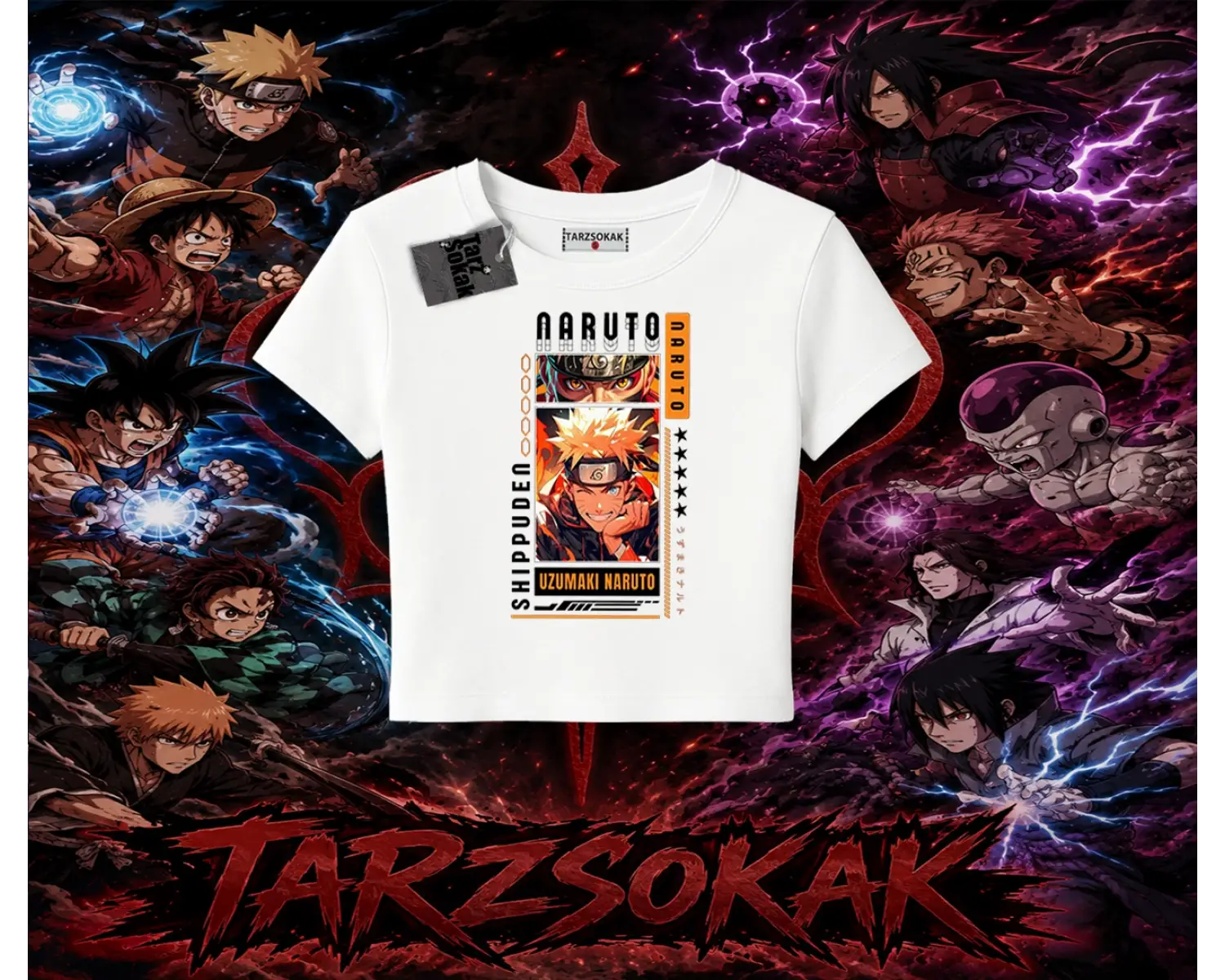 Naruto Uzumaki Premium Anime Kadın Baby Tee Beyaz
