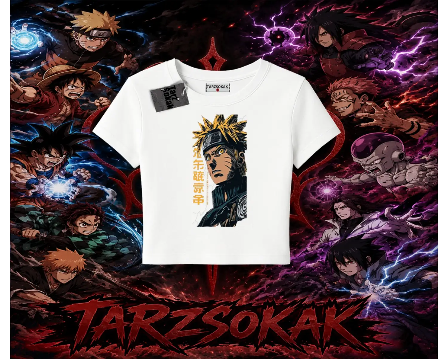 Naruto Uzumaki Premium Anime Kadın Baby Tee Beyaz