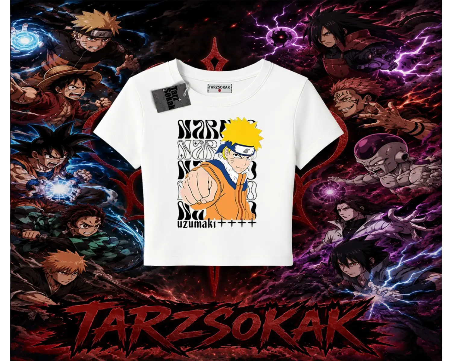 Naruto Uzumaki Premium Anime Kadın Baby Tee Beyaz