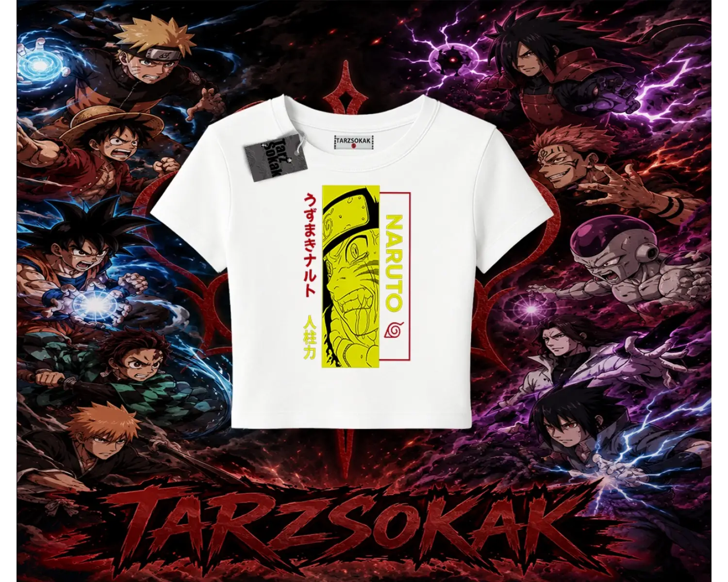Naruto Uzumaki Premium Anime Kadın Baby Tee Beyaz