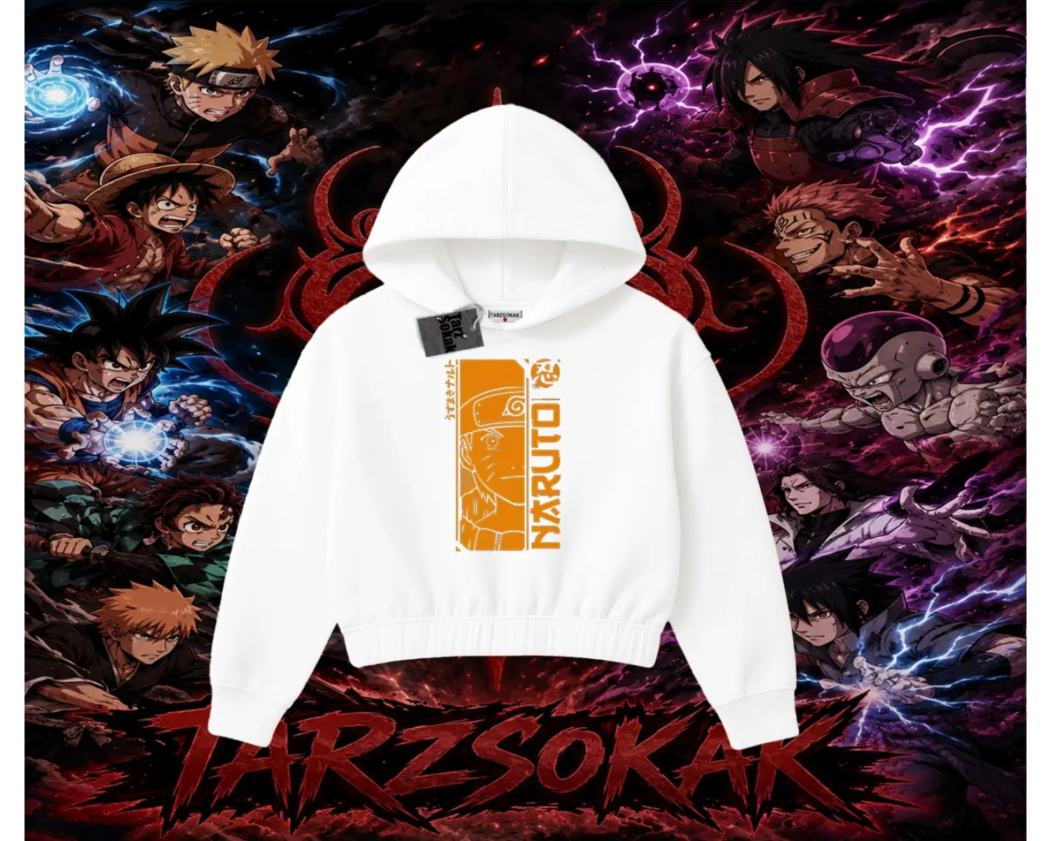 Naruto Uzumaki Premium Anime Kadın Crop Kapşonlu Sweatshirt Beyaz