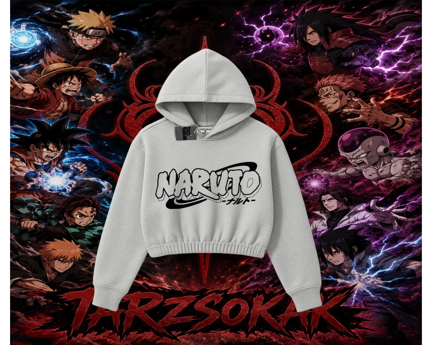 Naruto Uzumaki Premium Anime Kadın Crop Kapşonlu Sweatshirt Beyaz