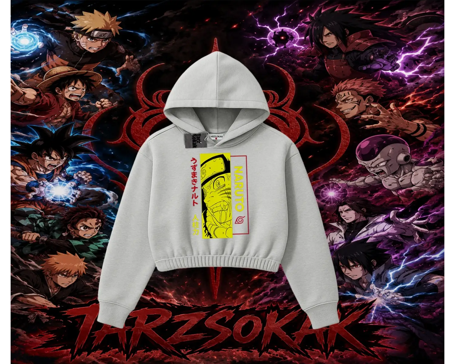 Naruto Uzumaki Premium Anime Kadın Crop Kapşonlu Sweatshirt Beyaz