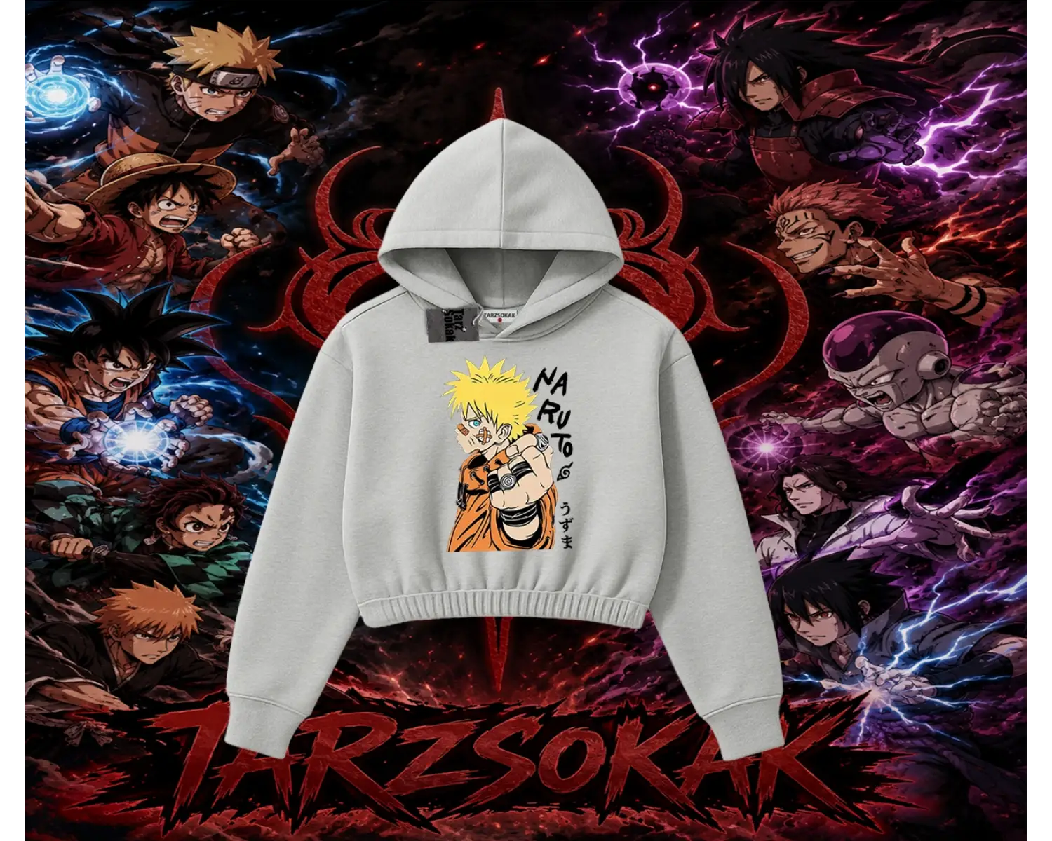 Naruto Uzumaki Premium Anime Kadın Crop Kapşonlu Sweatshirt Beyaz