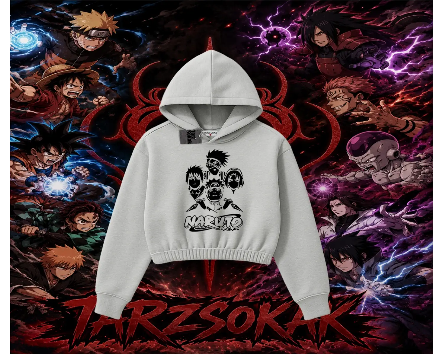 Naruto Uzumaki Premium Anime Kadın Crop Kapşonlu Sweatshirt Beyaz