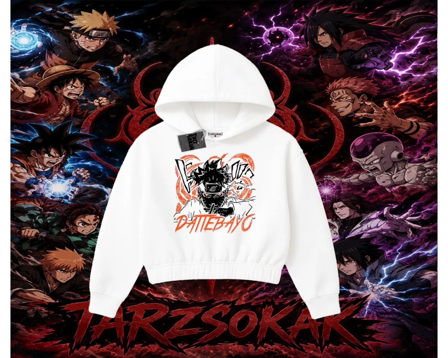 Naruto Uzumaki Premium Anime Kadın Crop Kapşonlu Sweatshirt Beyaz