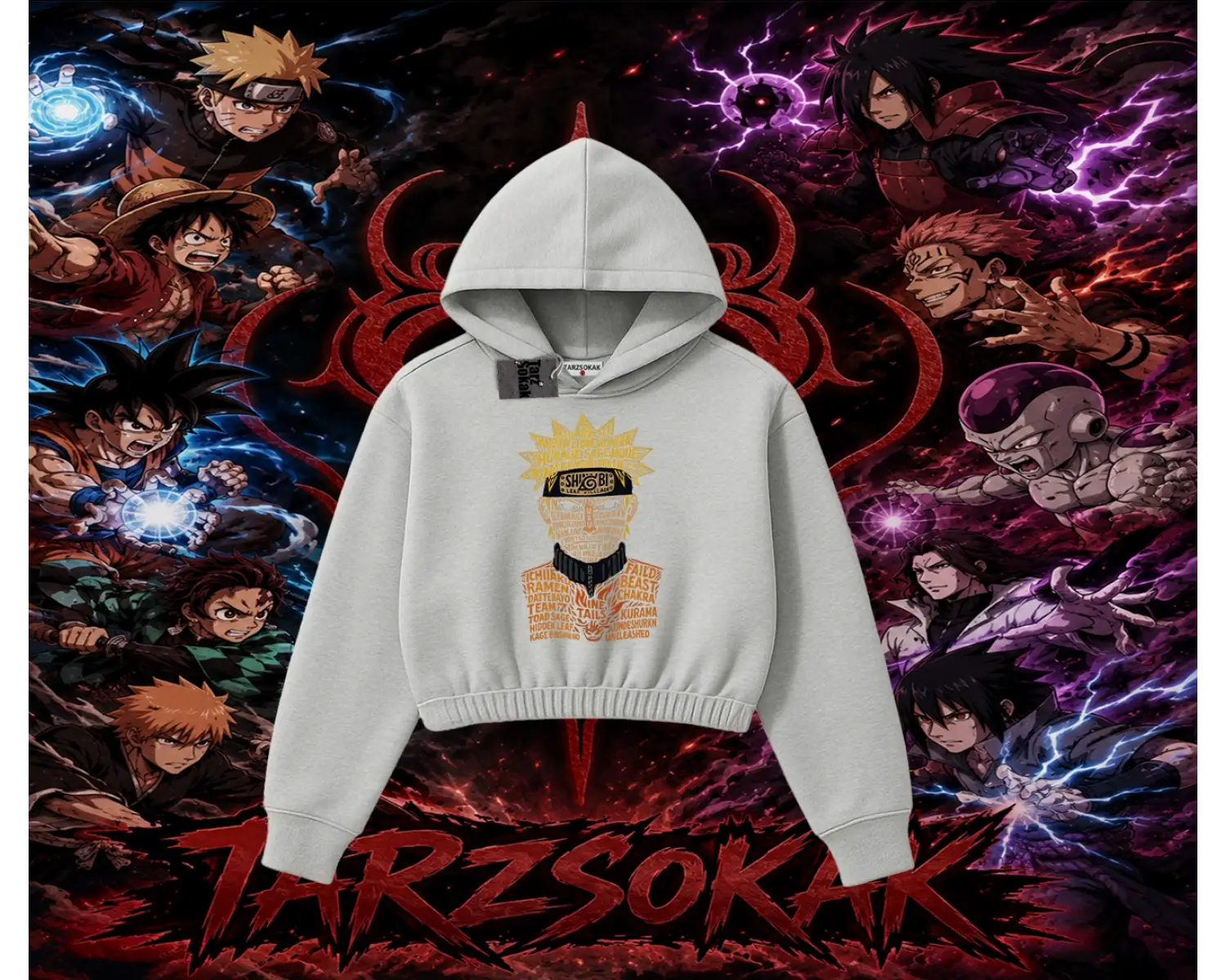 Naruto Uzumaki Premium Anime Kadın Crop Kapşonlu Sweatshirt Beyaz