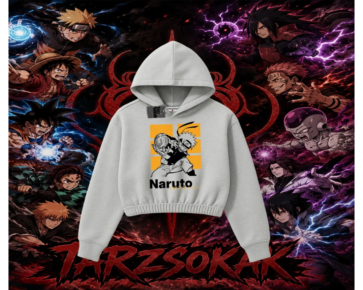 Naruto Uzumaki Premium Anime Kadın Crop Kapşonlu Sweatshirt Beyaz