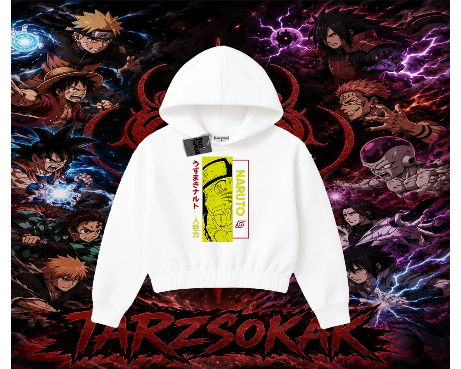 Naruto Uzumaki Premium Anime Kadın Crop Kapşonlu Sweatshirt Beyaz