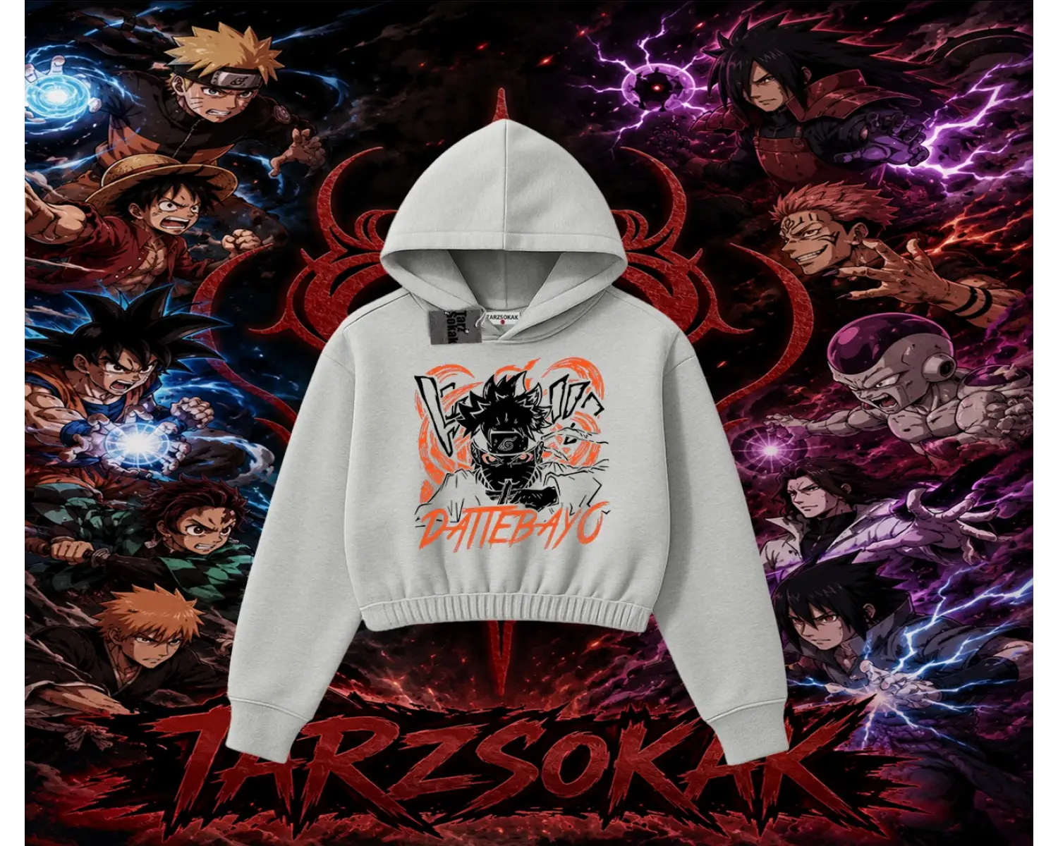Naruto Uzumaki Premium Anime Kadın Crop Kapşonlu Sweatshirt Beyaz
