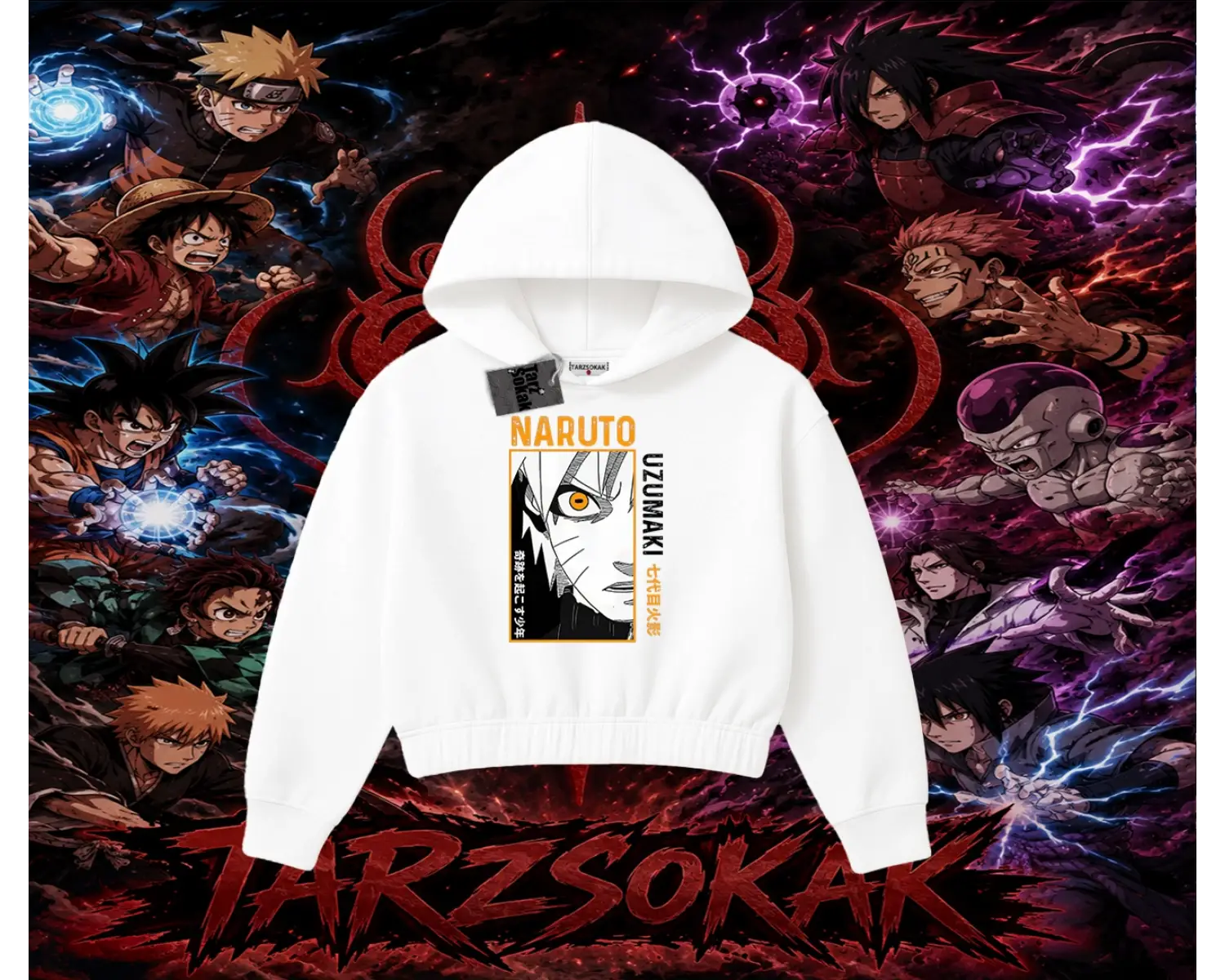 Naruto Uzumaki Premium Anime Kadın Crop Kapşonlu Sweatshirt Beyaz