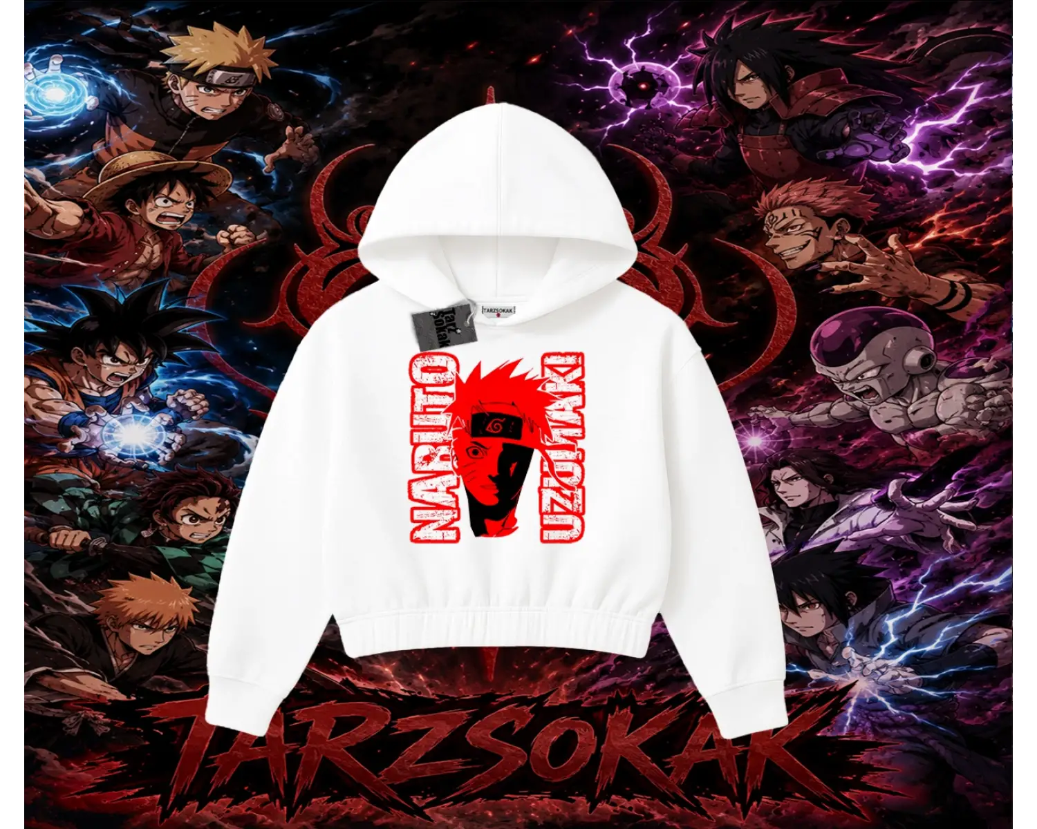Naruto Uzumaki Premium Anime Kadın Crop Kapşonlu Sweatshirt Beyaz