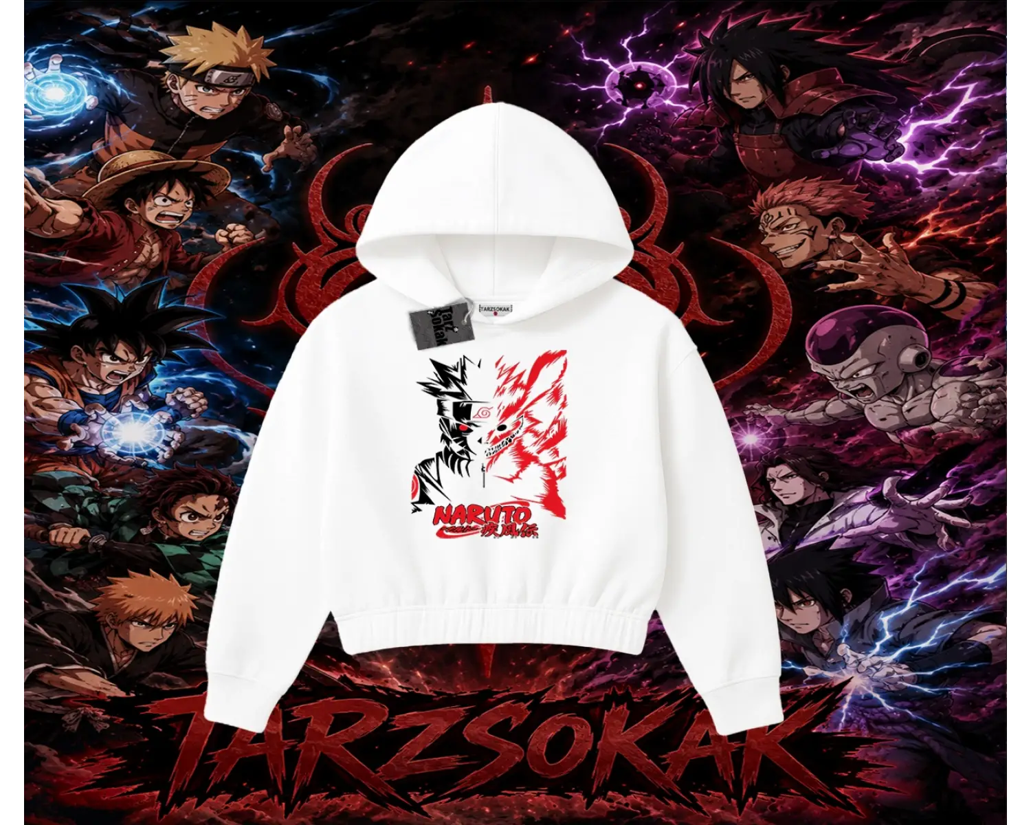 Naruto Uzumaki Premium Anime Kadın Crop Kapşonlu Sweatshirt Beyaz