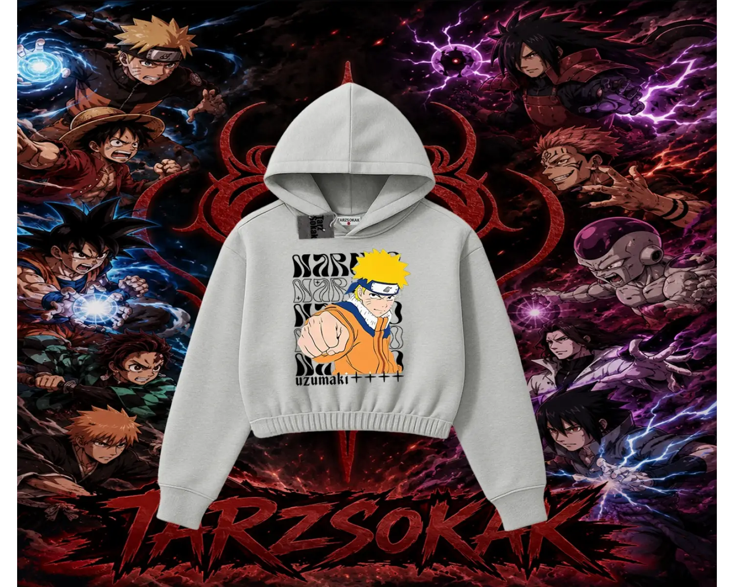 Naruto Uzumaki Premium Anime Kadın Crop Kapşonlu Sweatshirt Beyaz
