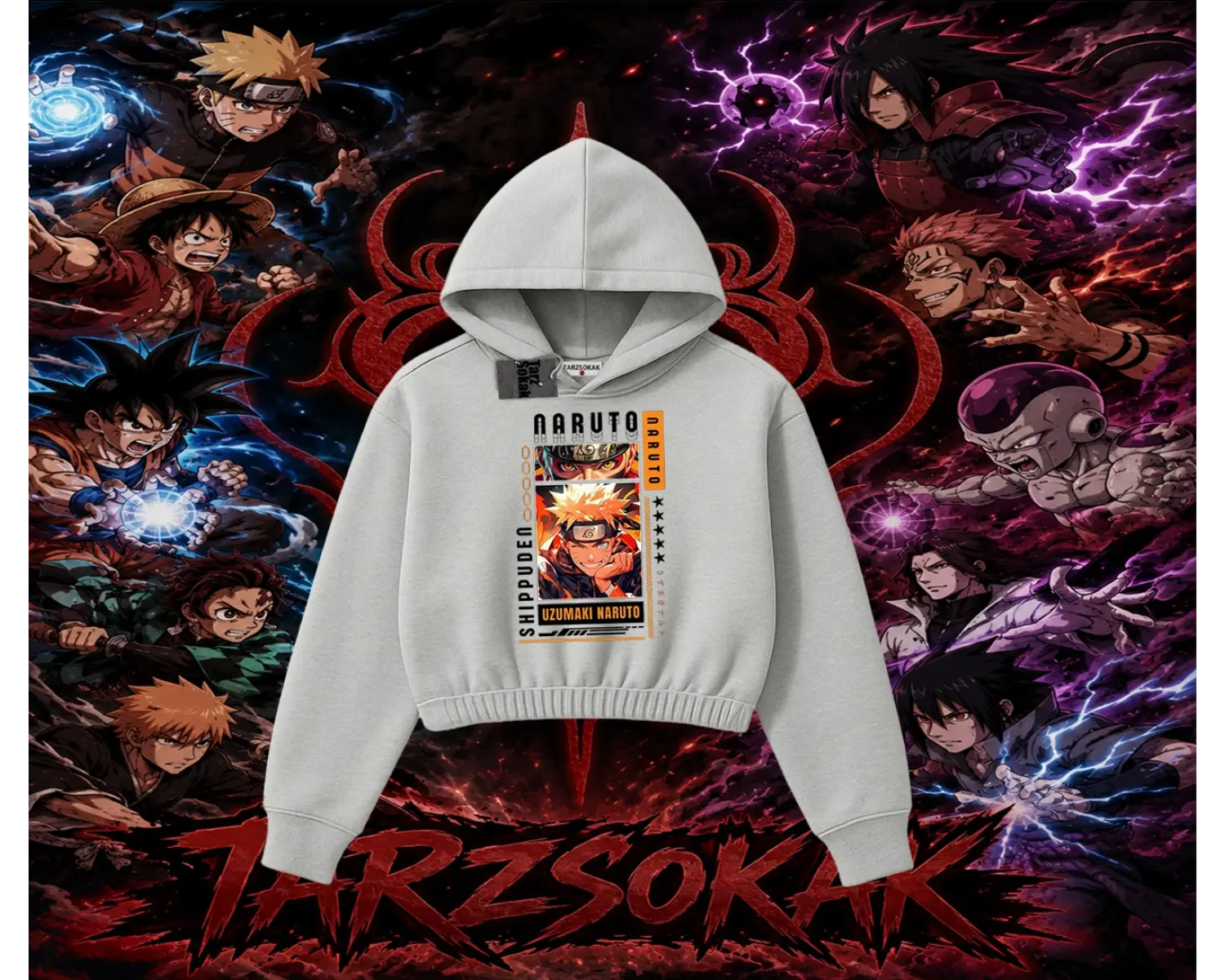 Naruto Uzumaki Premium Anime Kadın Crop Kapşonlu Sweatshirt Beyaz