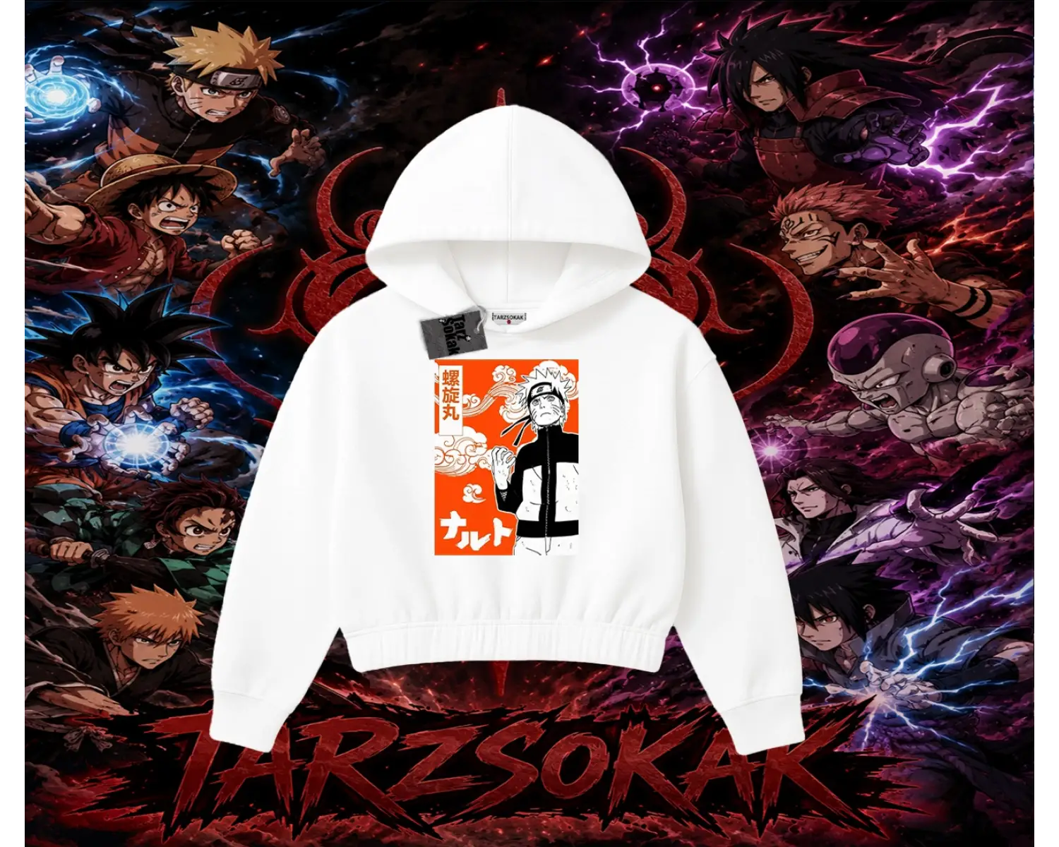 Naruto Uzumaki Premium Anime Kadın Crop Kapşonlu Sweatshirt Beyaz