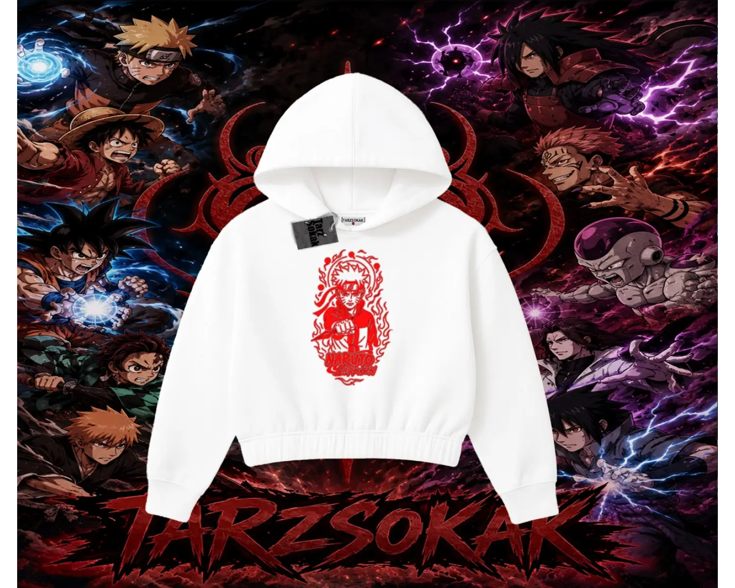 Naruto Uzumaki Premium Anime Kadın Crop Kapşonlu Sweatshirt Beyaz