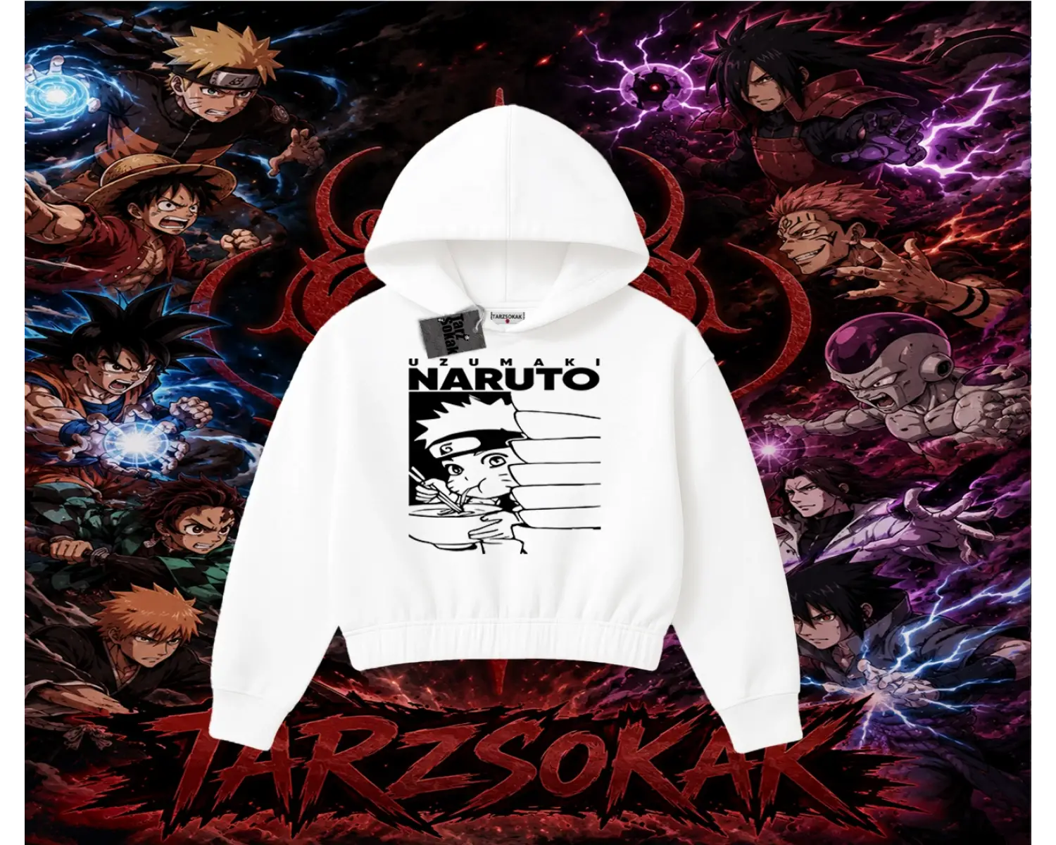 Naruto Uzumaki Premium Anime Kadın Crop Kapşonlu Sweatshirt Beyaz
