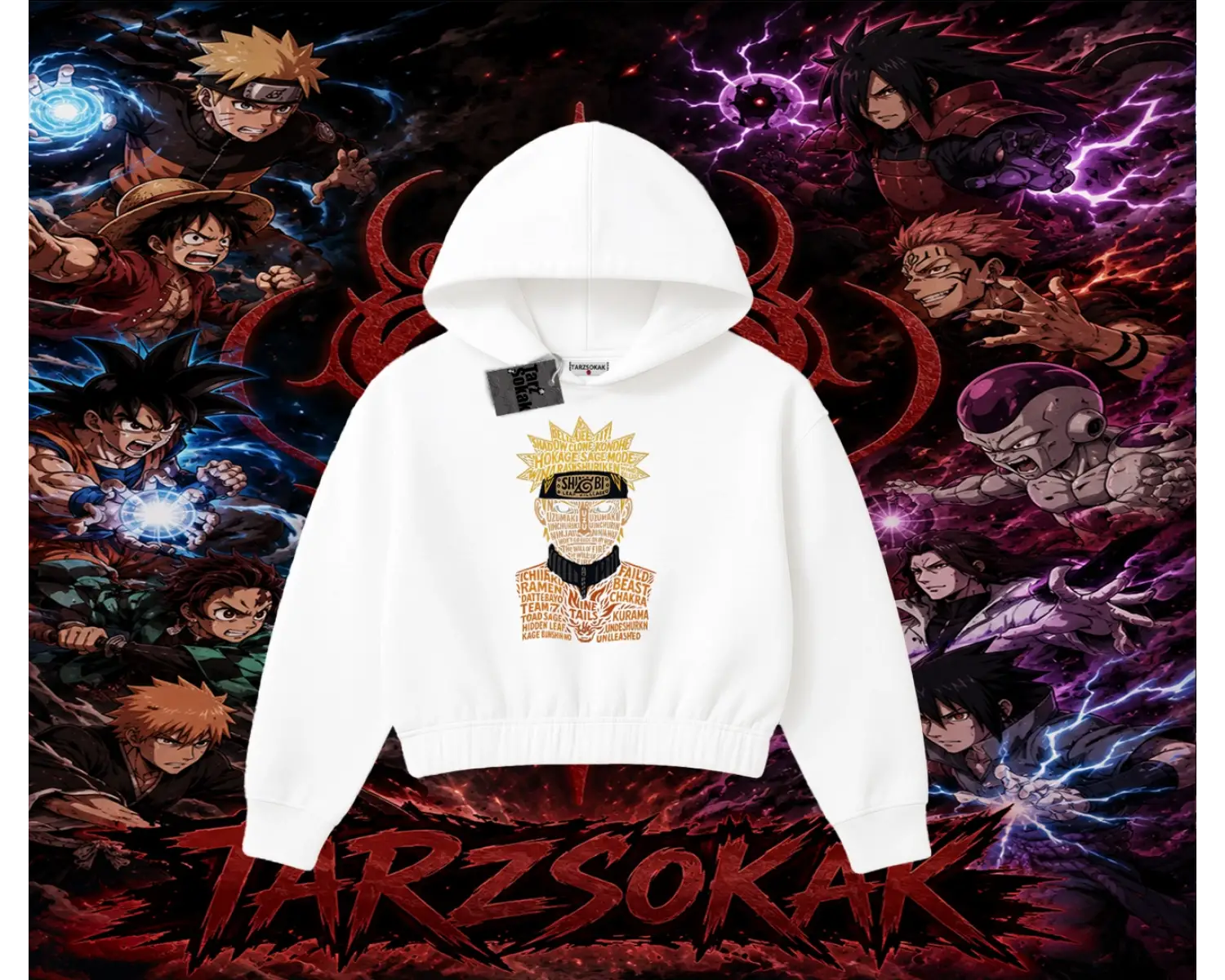 Naruto Uzumaki Premium Anime Kadın Crop Kapşonlu Sweatshirt Beyaz