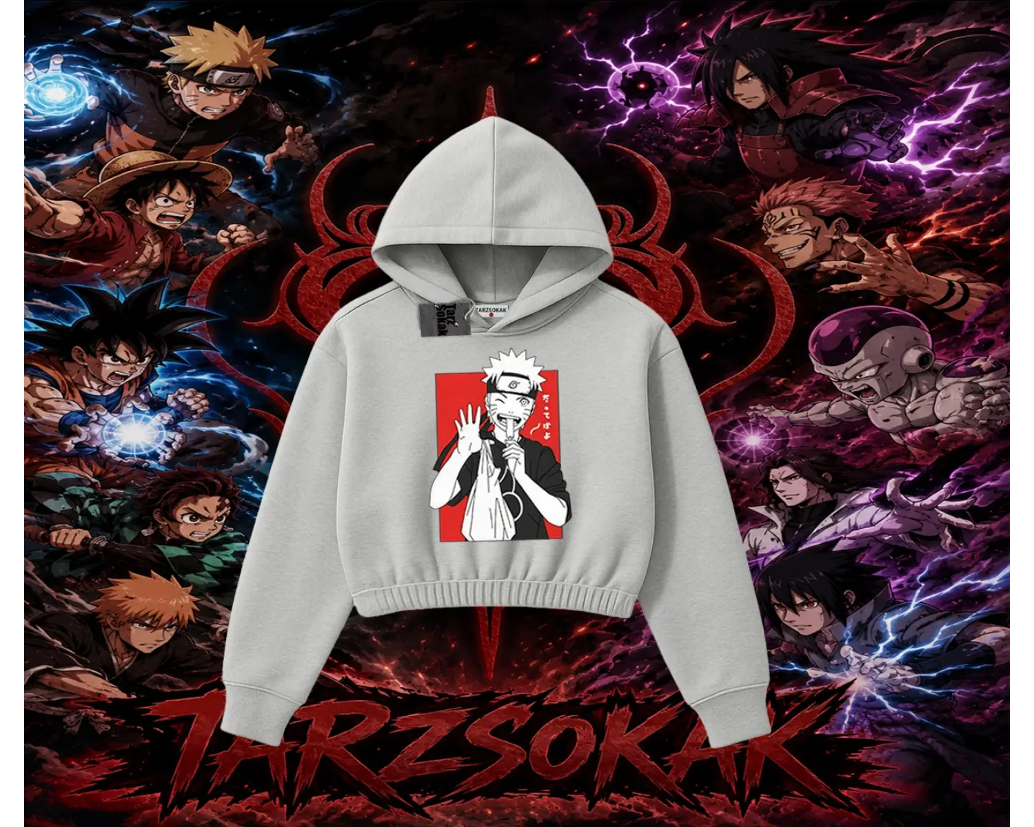 Naruto Uzumaki Premium Anime Kadın Crop Kapşonlu Sweatshirt Beyaz