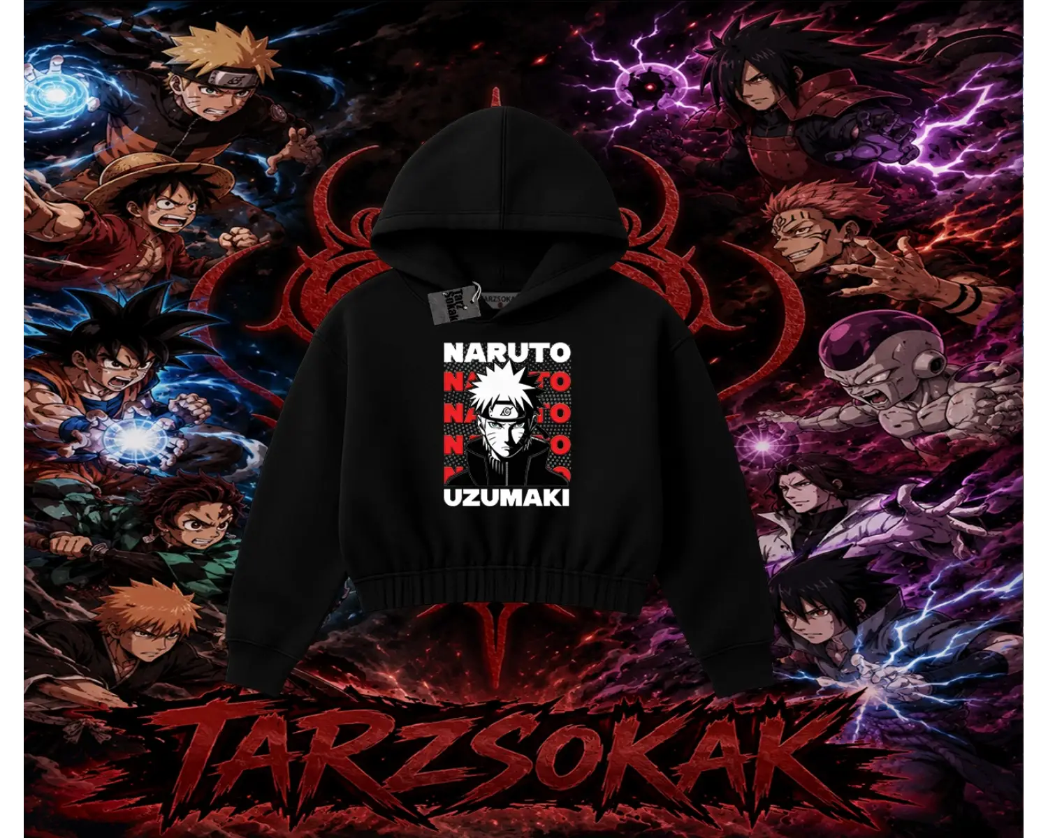 Naruto Uzumaki Premium Anime Kadın Crop Kapşonlu Sweatshirt Beyaz