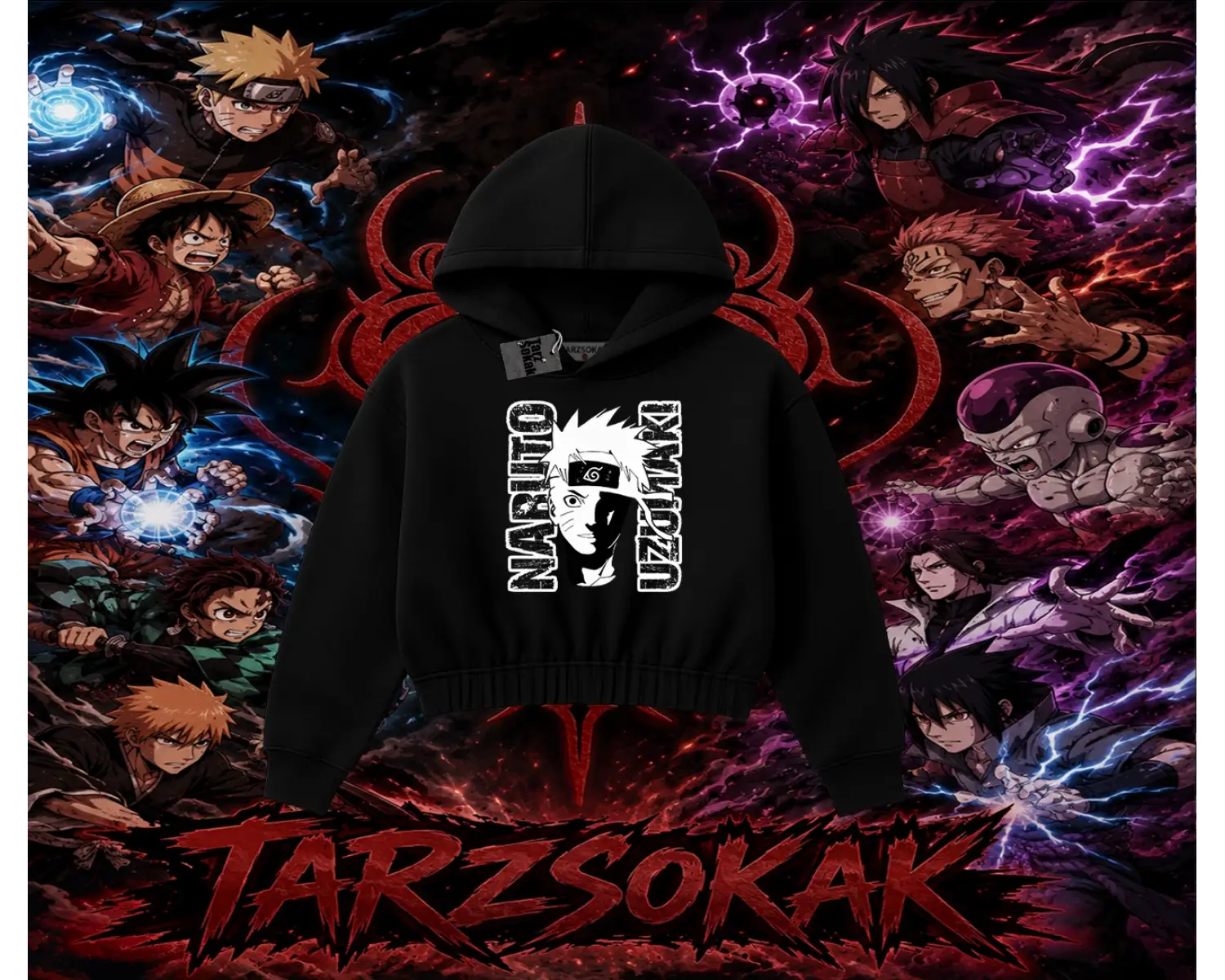 Naruto Uzumaki Premium Anime Kadın Crop Kapşonlu Sweatshirt Beyaz