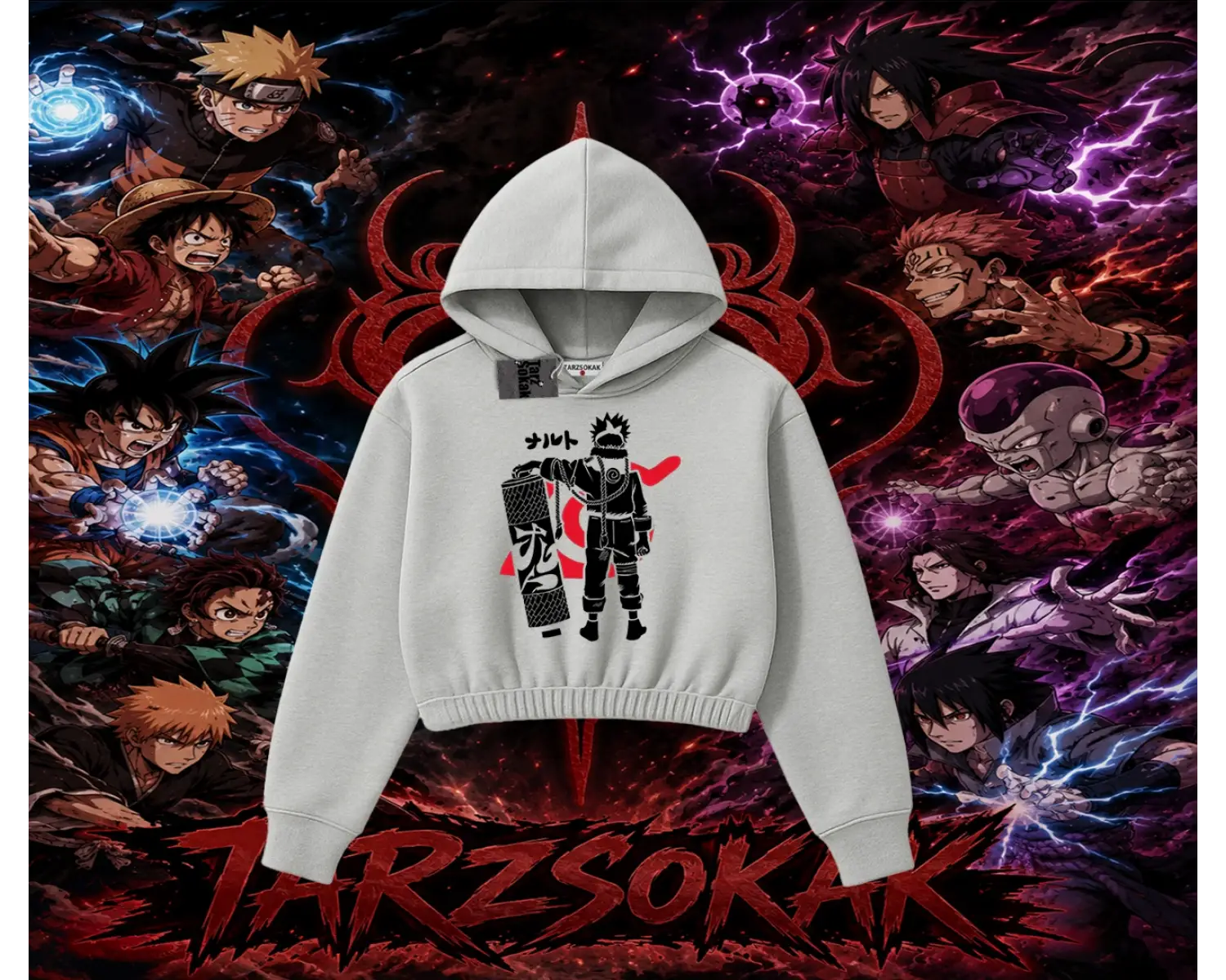 Naruto Uzumaki Premium Anime Kadın Crop Kapşonlu Sweatshirt Beyaz