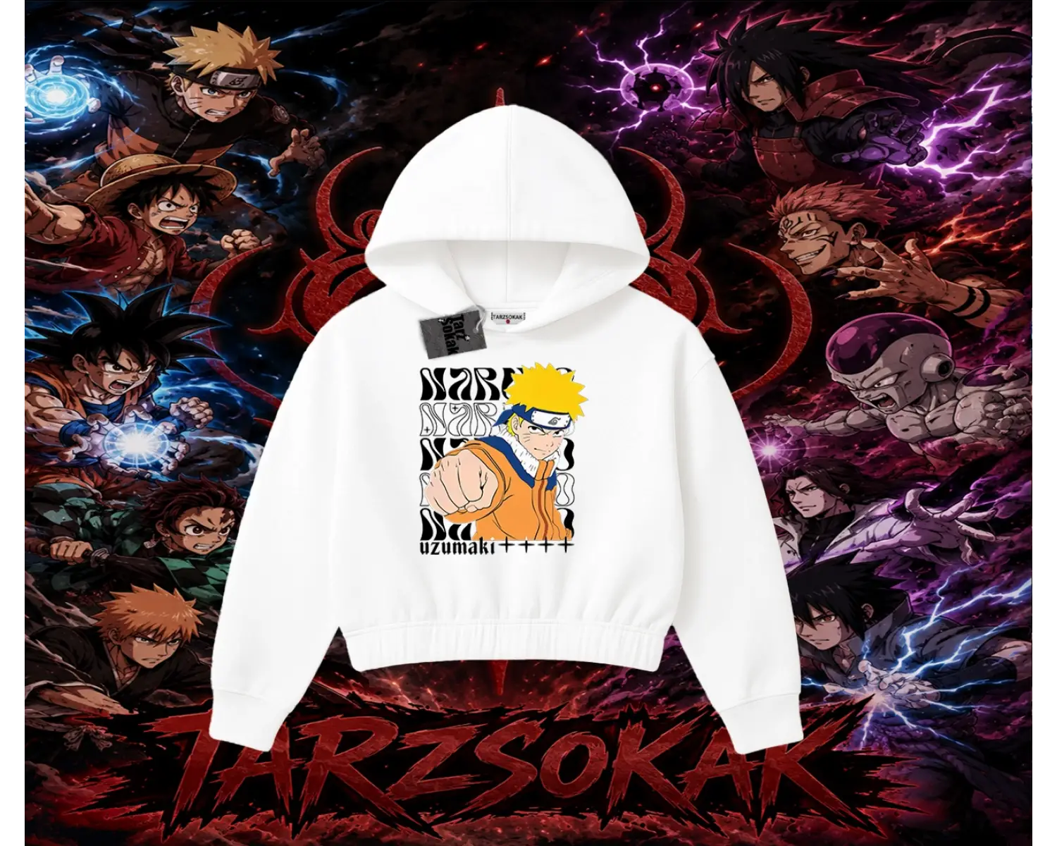 Naruto Uzumaki Premium Anime Kadın Crop Kapşonlu Sweatshirt Beyaz