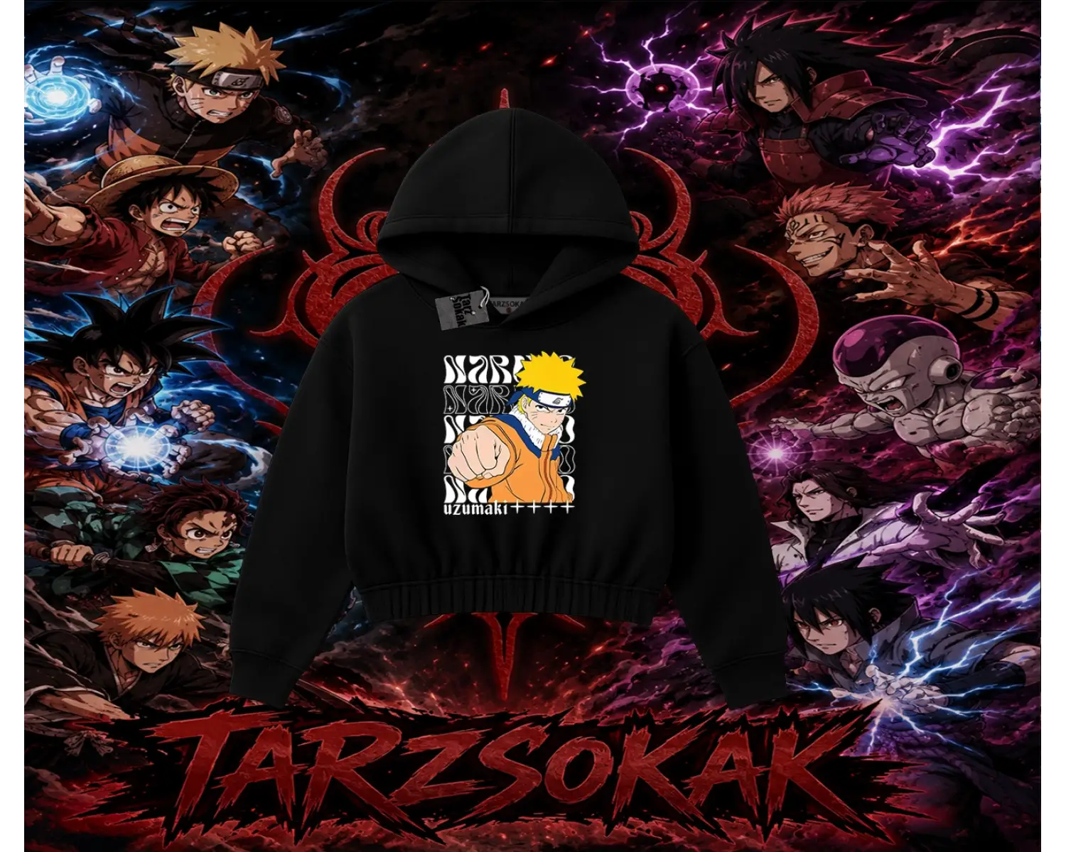 Naruto Uzumaki Premium Anime Kadın Crop Kapşonlu Sweatshirt Beyaz
