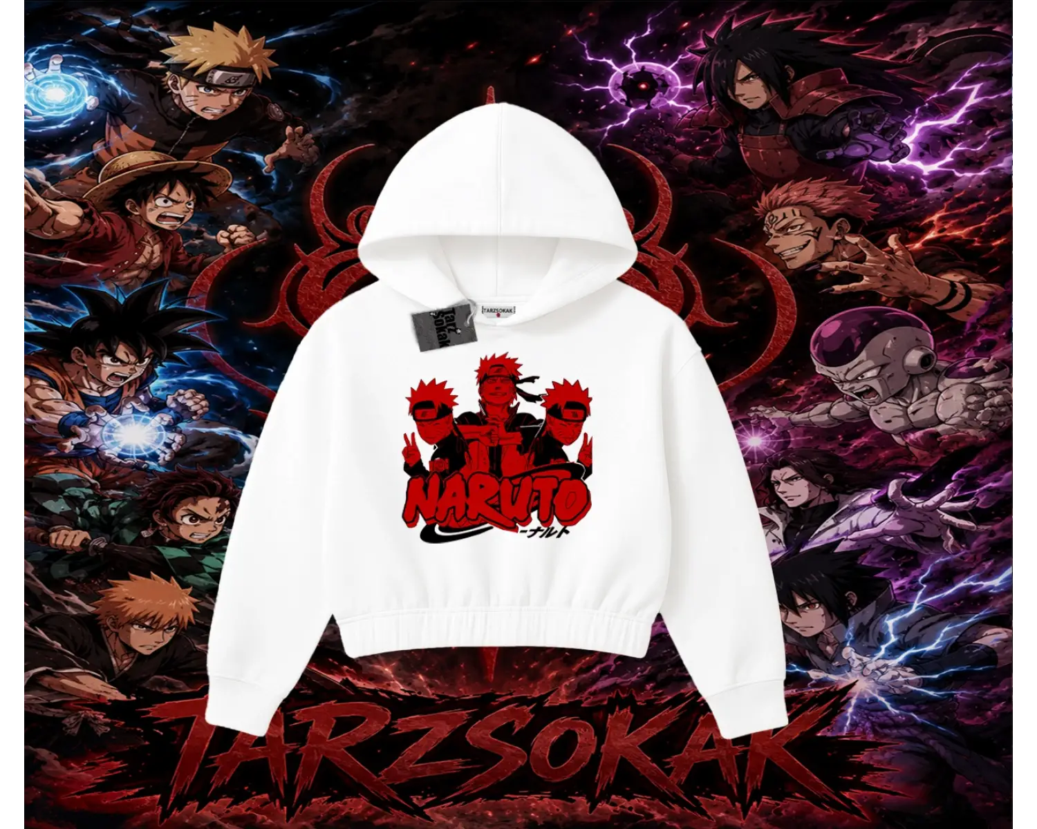 Naruto Uzumaki Premium Anime Kadın Crop Kapşonlu Sweatshirt Beyaz