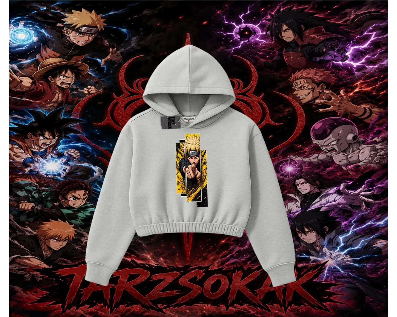 Naruto Uzumaki Premium Anime Kadın Crop Kapşonlu Sweatshirt Beyaz