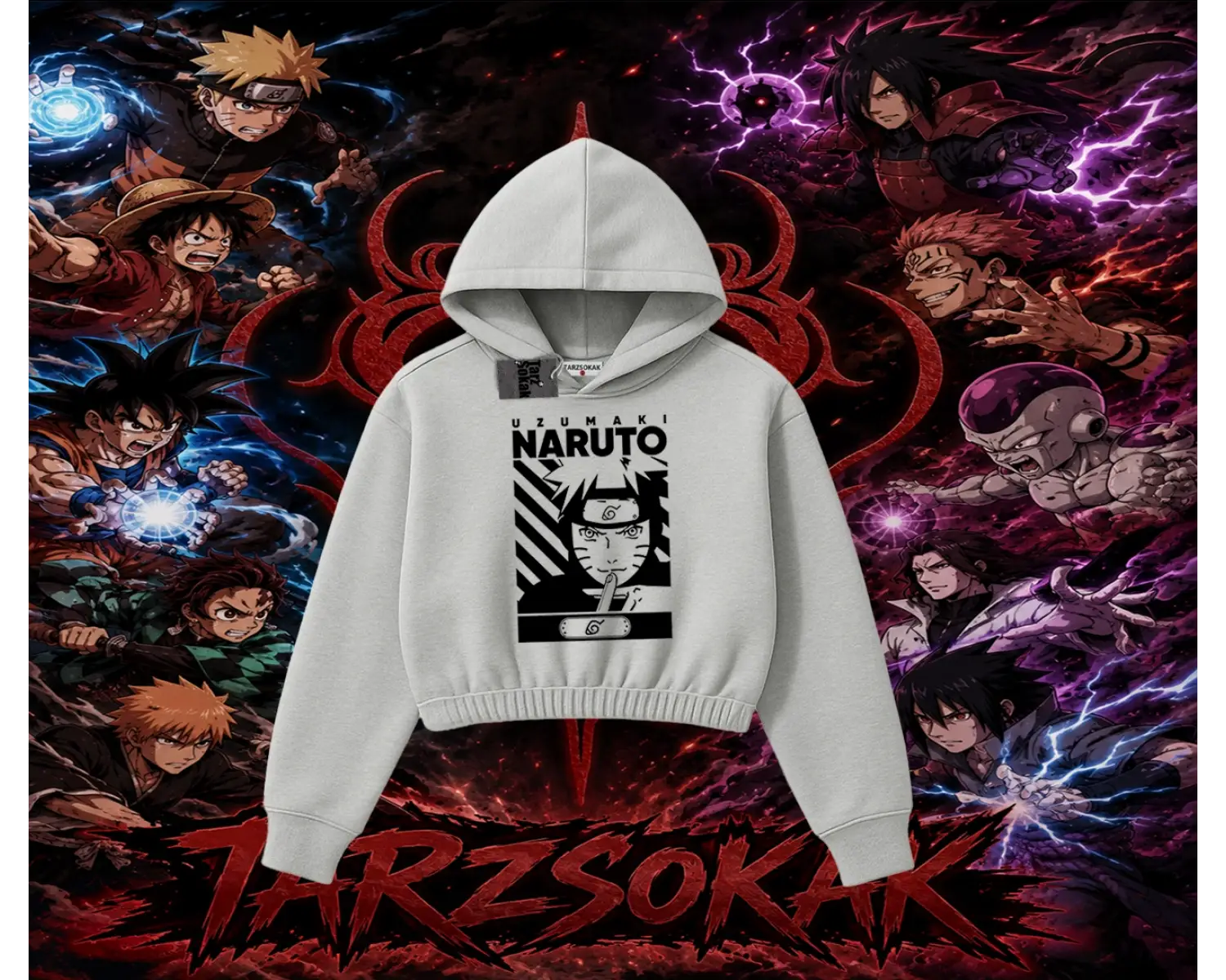 Naruto Uzumaki Premium Anime Kadın Crop Kapşonlu Sweatshirt Beyaz